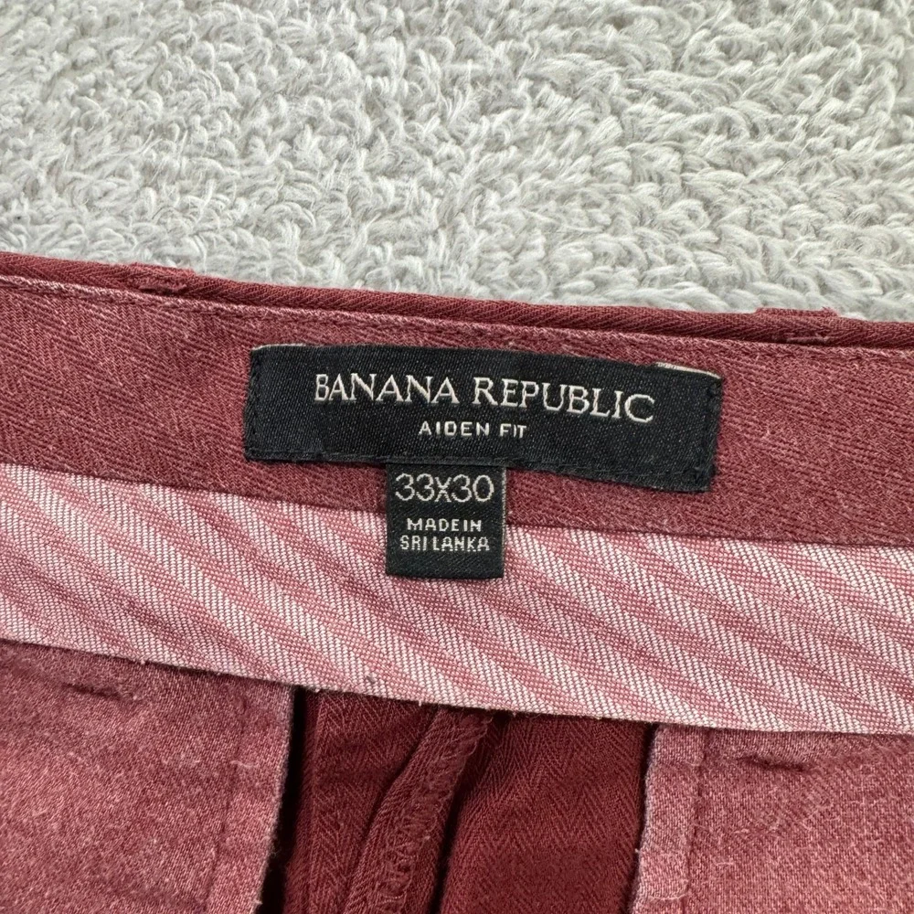 Banana Republic Aiden Fit Chinos Mens 34x30 Burgundy Red Linen Cotton Blend Slim